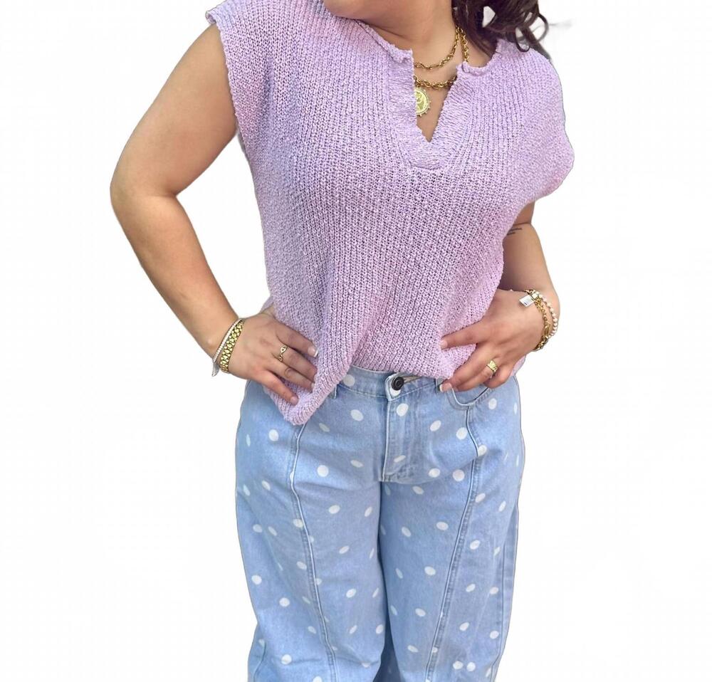 NEW IN FEBRUARY relaxed slub knit split neck sweater top in lavender